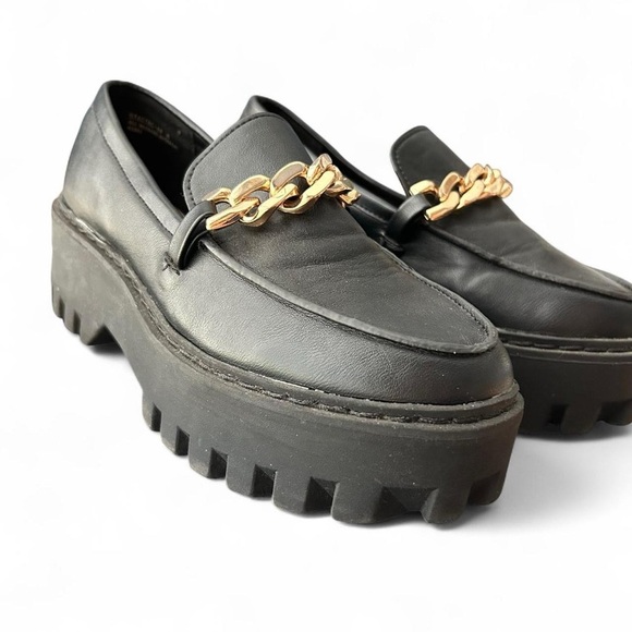 🖤 Y2K Vibe Black Platform Loafers w/ Gold Chain • Size 8 - Picture 6 of 9